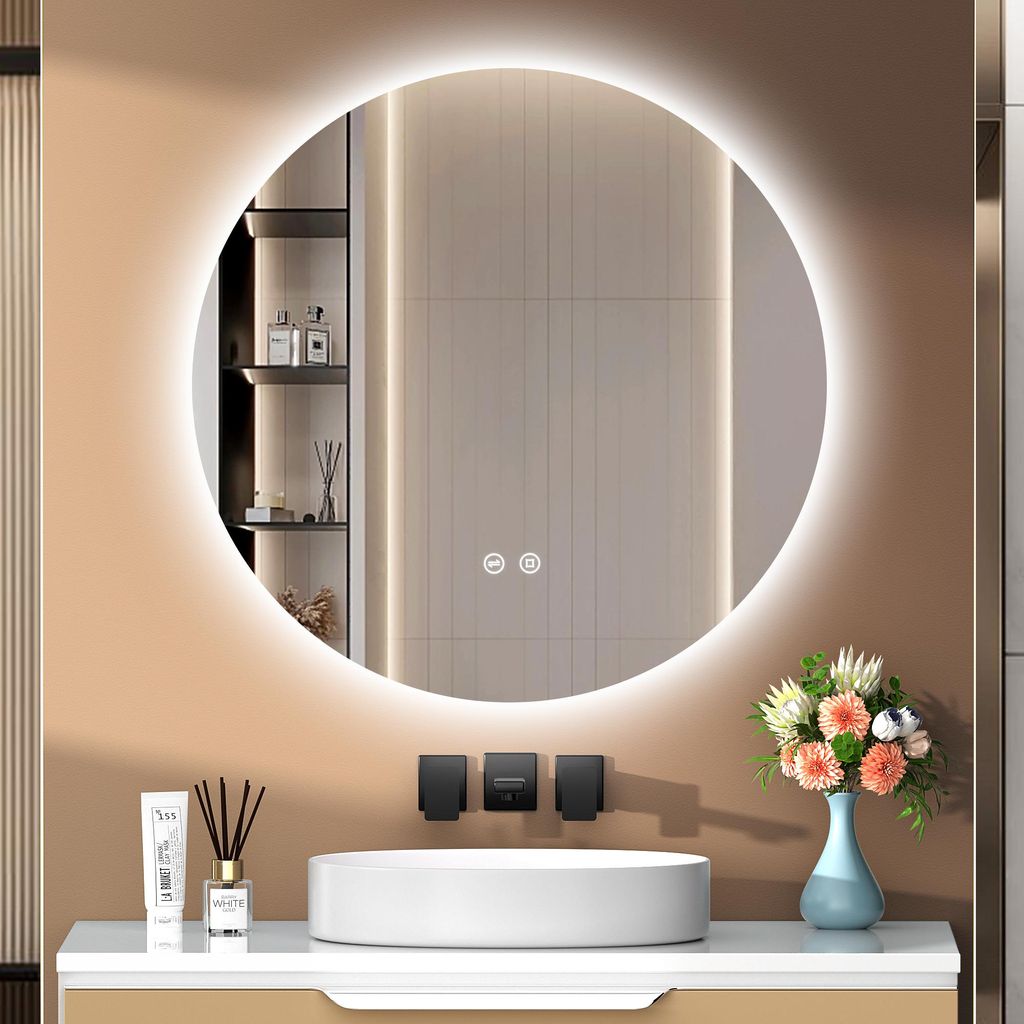 PESENXAN Badezimmer Spiegel mit Beleuchtung, 60cm LED Bad Spiegel mit 3 Lichtfarben, Dimmbar, Touch-Schalter, Speicherfunktion, Energiesparend Rund...