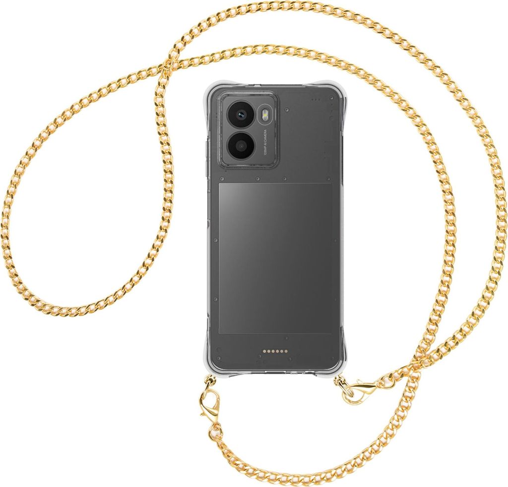 Handykette Backcover-Schutzhülle mit Band (Metall goldfarben) für HMD Fusion 5G - goldfarbene Kette