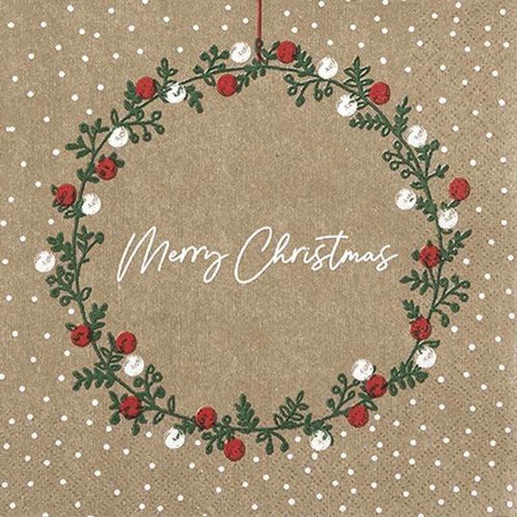 20 Servietten A Christmas Wish - Merry Christmas im Weihnachtskranz 33x33cm