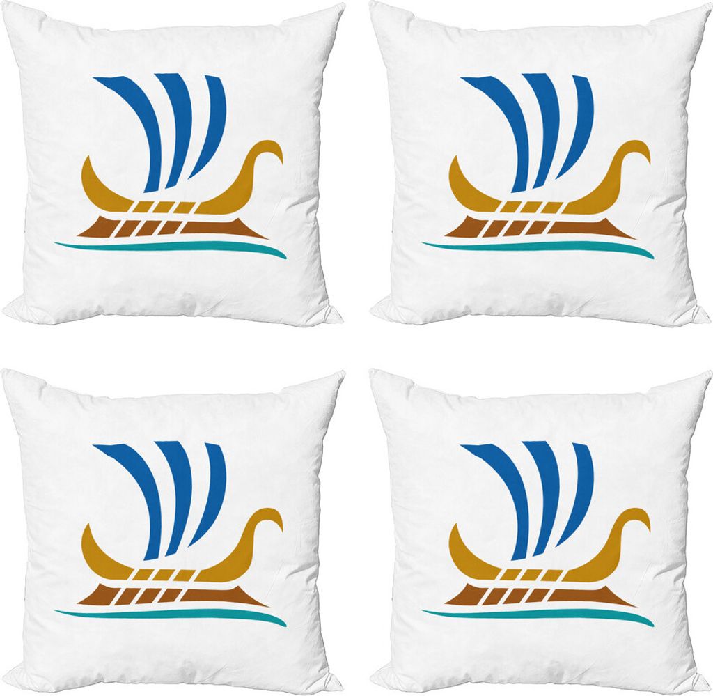 ABAKUHAUS Odyssee Kissenbezug Set (4 Stück), Buntes griechisches Schiff Sign, Moderner Doppelseitiger Digitaldruck, 50 cm x 50 cm, Sea Green Ginger
