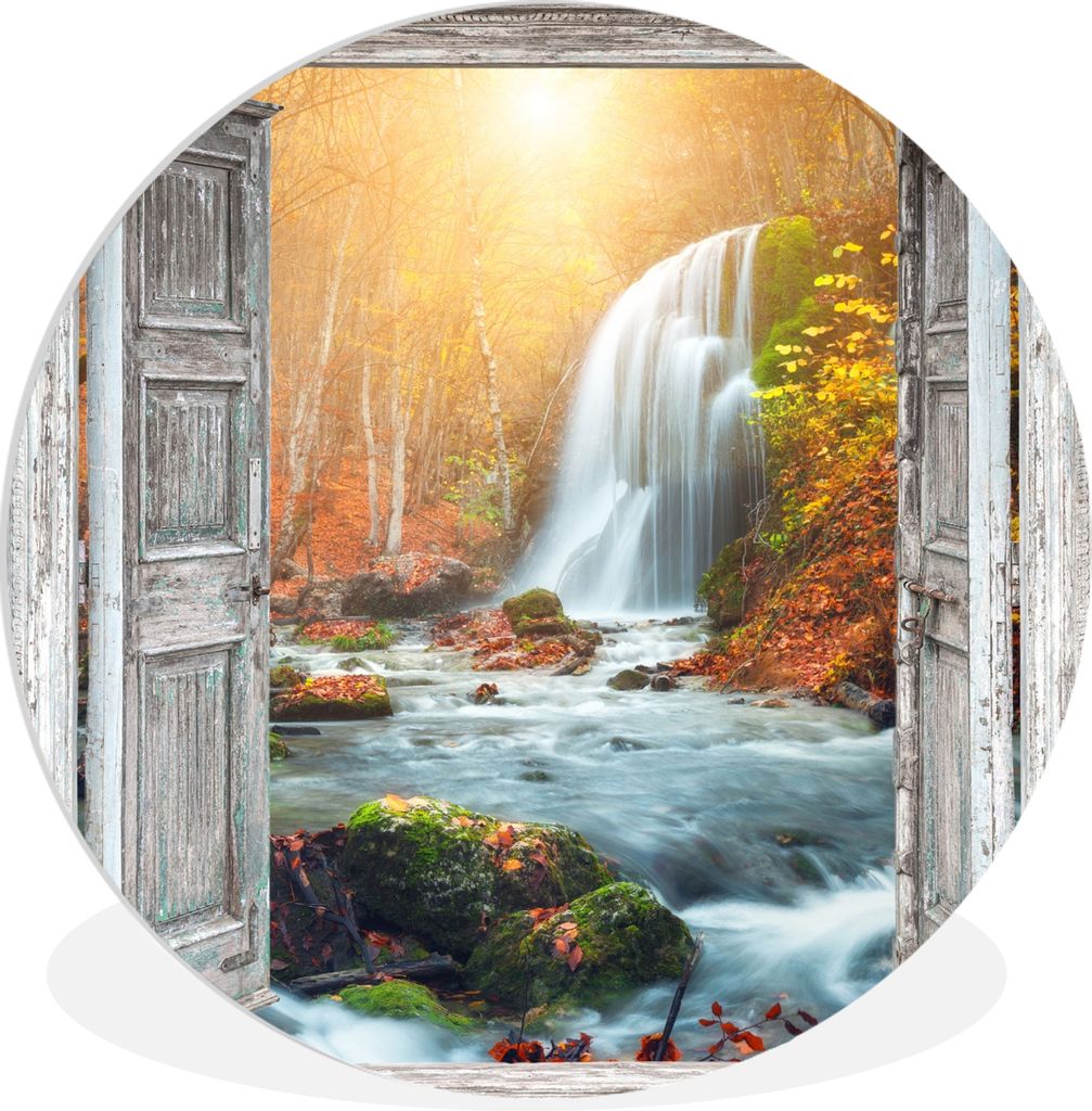 MuchoWow Rundes Wandbild - Runde Bilder Wasserfall - Aussicht - Landschaft Ø 90 cm Kreis Wanddekoration Kunststoff - Wandkreis - Wandschmuck - W...