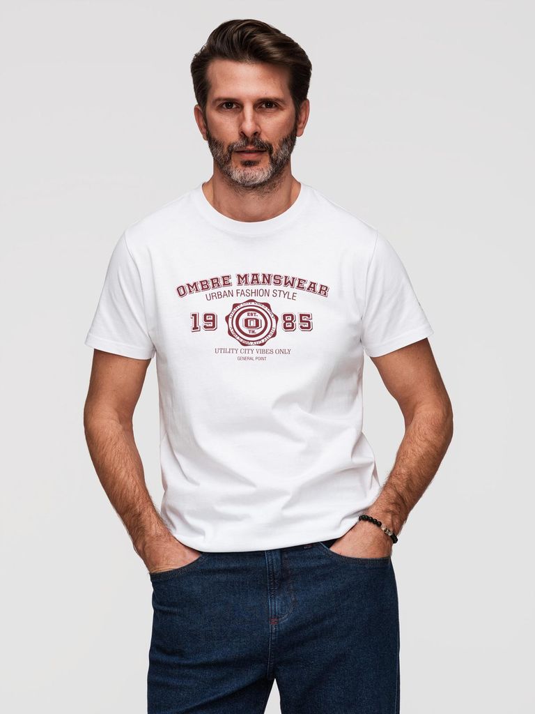 OMBRE T-Shirt College Print Regular Fit OM-TSPT-0269 white XXL