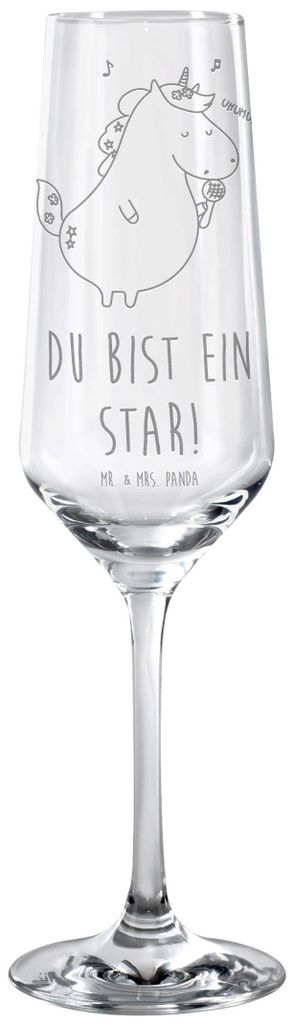 Mr. & Mrs. Panda Glas Einhorn Sänger - Transparent - Geschenk, Disco, Einhörner, Champagnerglas, Unicorn, dekorglas, Sektglas, Party, Trinkglas, ...