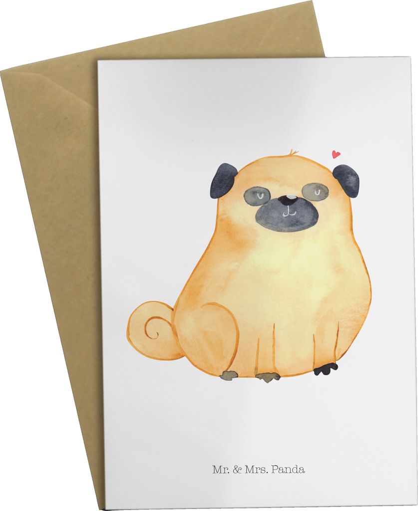 Mr. & Mrs. Panda Grußkarte Mops - Weiß - Geschenk, Hund, Grußkarten, Hundeliebe, Knuffig, einladungskarten, hochzeitskarten, Sprüche, Liebe, we...