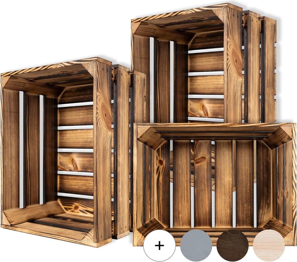 Creative Deco 3 x Holzkiste Braun Geflammt | 40 x 30 x 23 cm | Deko Kiste Holz Obstkiste Weinkiste Aufbewahrungskiste