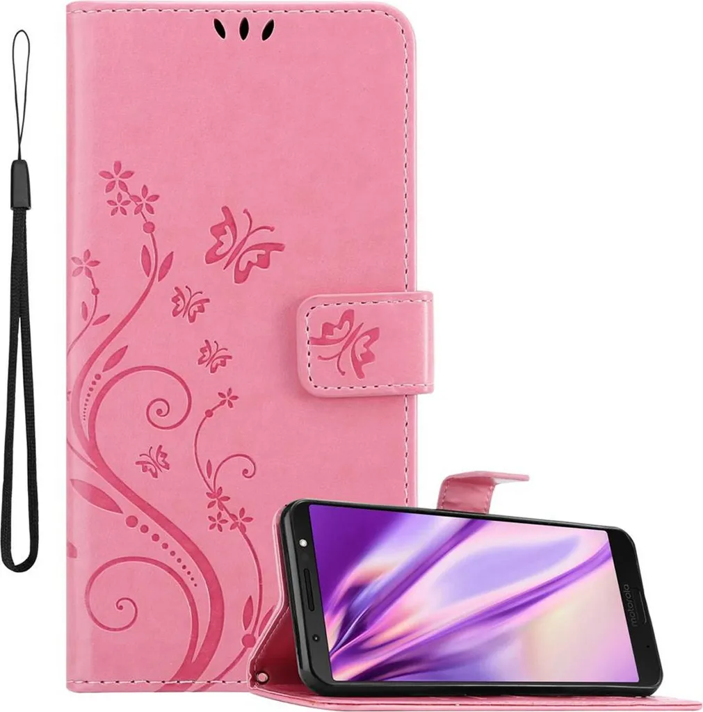 Custodia a Libro Motorola G6 Plus Rosa Fiori Cadorabo - Praticità 3-in-1