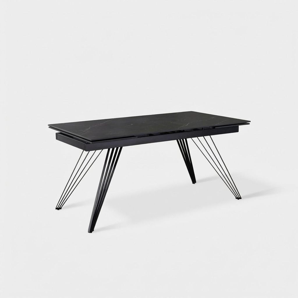 Ausziehbarer Esstisch mit Keramikplatte in Marmor-Optik Augustus - Schwarz