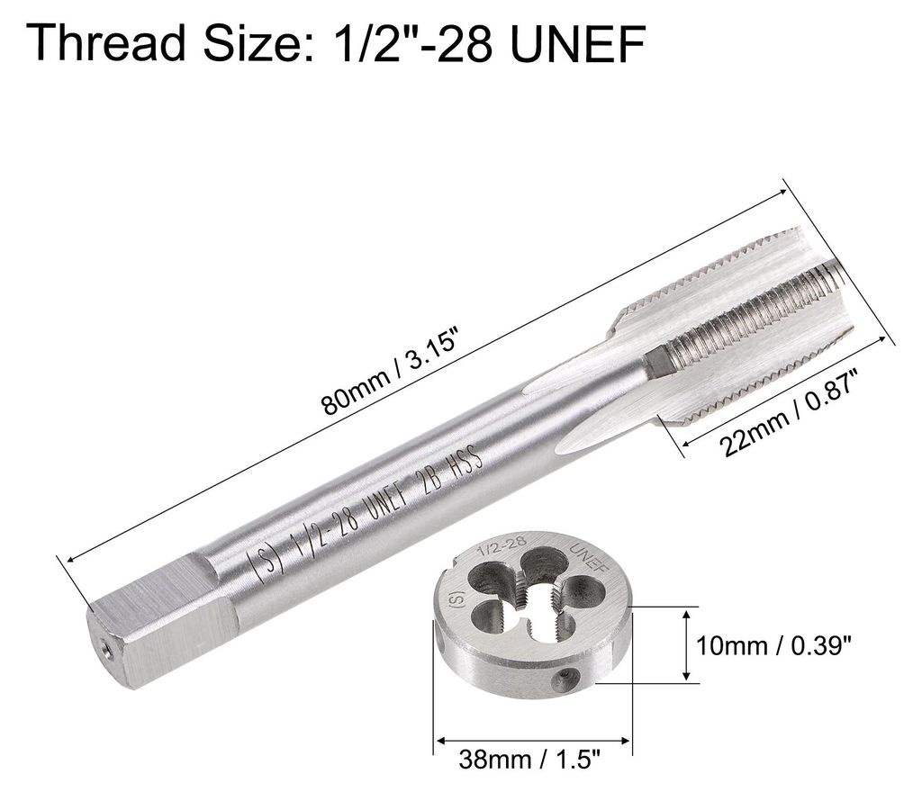1/2"-28 UNEF Gewindebohrersatz, HSS Maschinengewindebohrer mit Rundgewindebohrer, Recht Hand