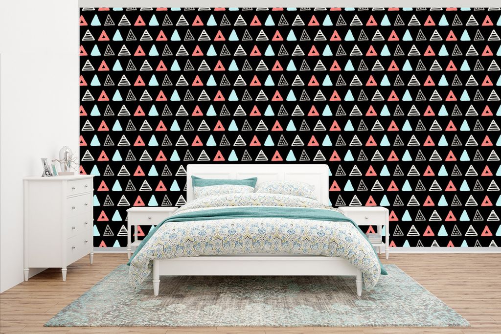 MuchoWow Fototapete für Wohnzimmer oder Schlafzimmer Wandtapete Vinyl Motivtapete Jungen - Design - Dreieck - 430x240 cm - Gemustert