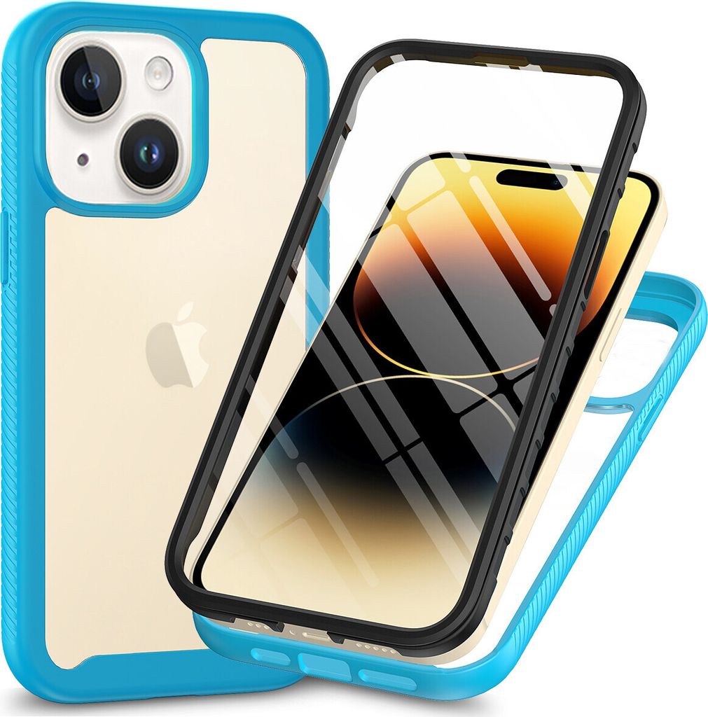 iPhone 14 Plus Hülle, Bumper mit Eingebautem Displayschutz Komplettschutz Schutzhülle für iPhone 14 Plus Blau