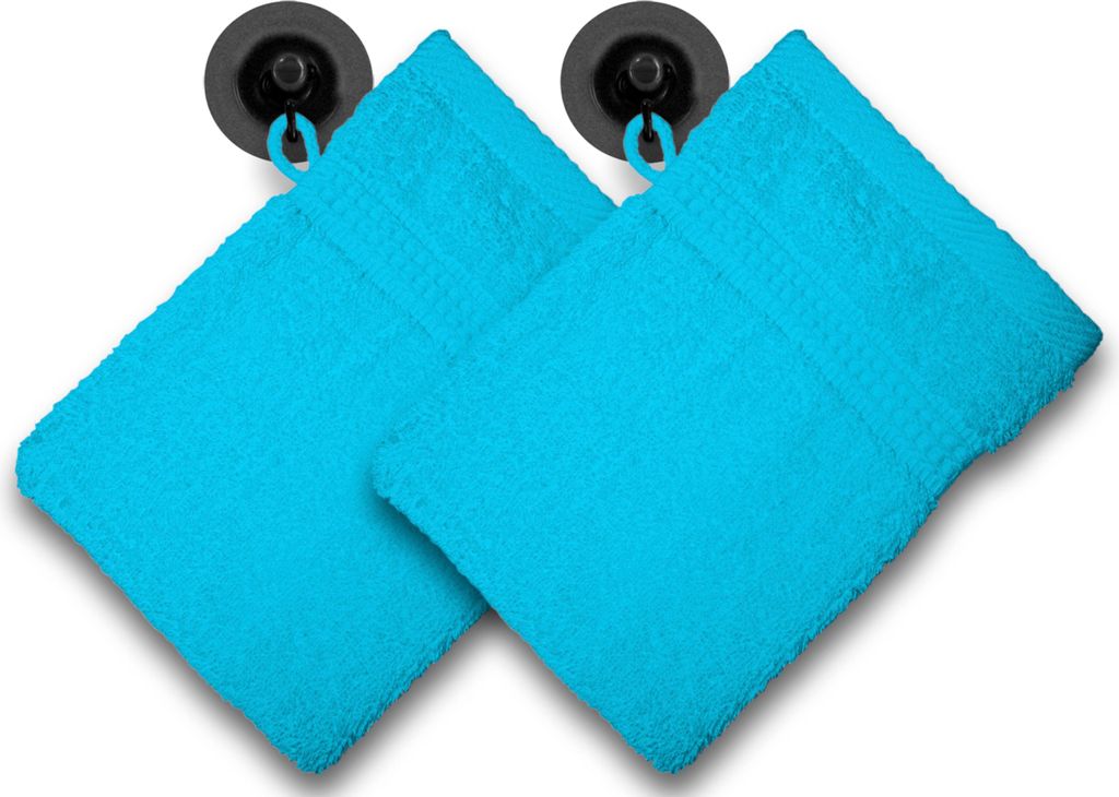 2er Set Waschhandschuhe Waschlappen türkis 16x21 cm Frottee Produktbild 
