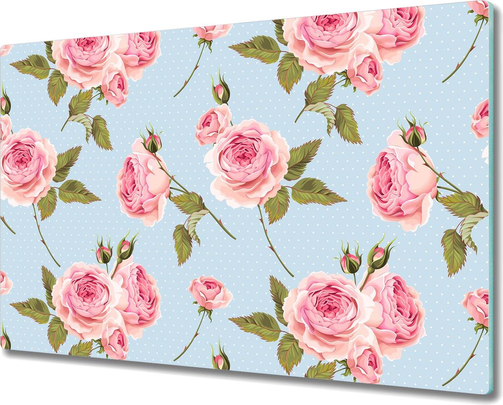 Glas-Herdabdeckplatte Glaskeramikkochfeld-Abdeckung Spritzschutz - 80x52 cm - Englische rosa grün
