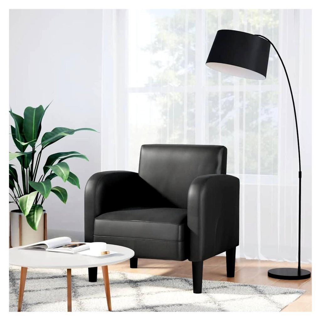 Sessel mit Armlehnen in Schwarz, 54 cm Sitzbreite, Kunstleder, für Wohnzimmer, Schlafzimmer, Büro, Lounge, Robustes Design