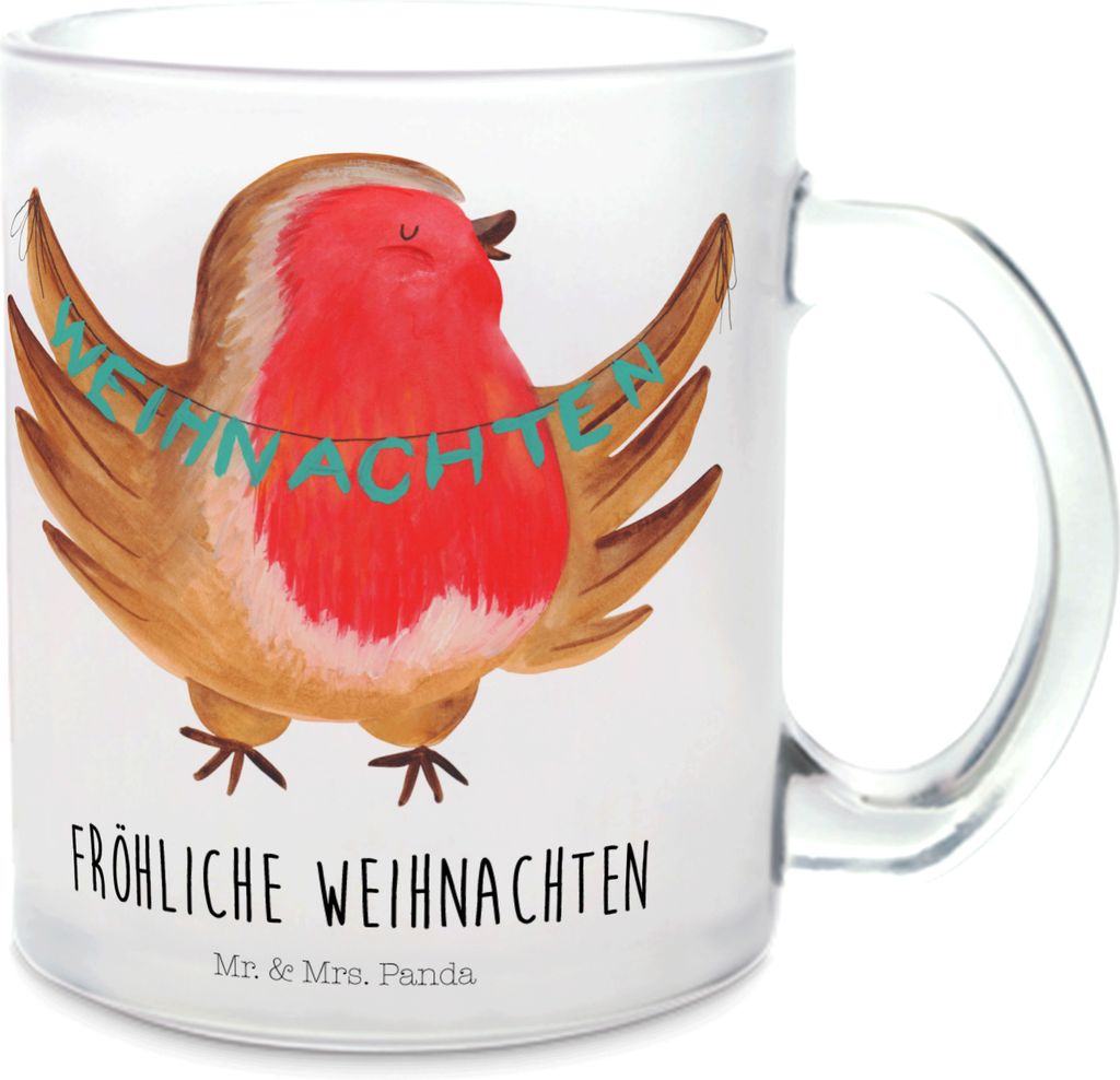 Mr. & Mrs. Panda Tee Tasse Rotkehlchen Weihnachten - Transparent - Geschenk, Weihnachtsgruß, Häferl, Frohe, Weihnachtsmotiv, Trinkglas, Teeglas, ...