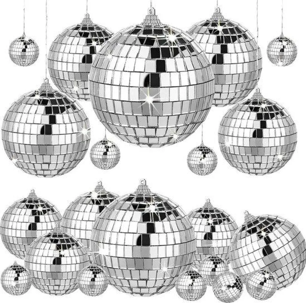 Lot de 12 mini boules disco argentées pour décoration sapin de Noël