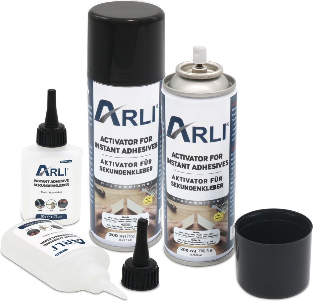 ARLI Sekundenkleber 100g mit Aktivator 400ml Universal Cyanacrylat Kleber Schnell trocknender Klebstoff