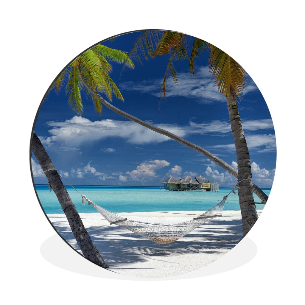 MuchoWow Aluminium Wandkreis Strand - Sommer - Hängematte Ø 90 cm Wanddeko Modern Wohnzimmer - Mauerkreis - Wandbilder - Runde Bild - Bild aus ...