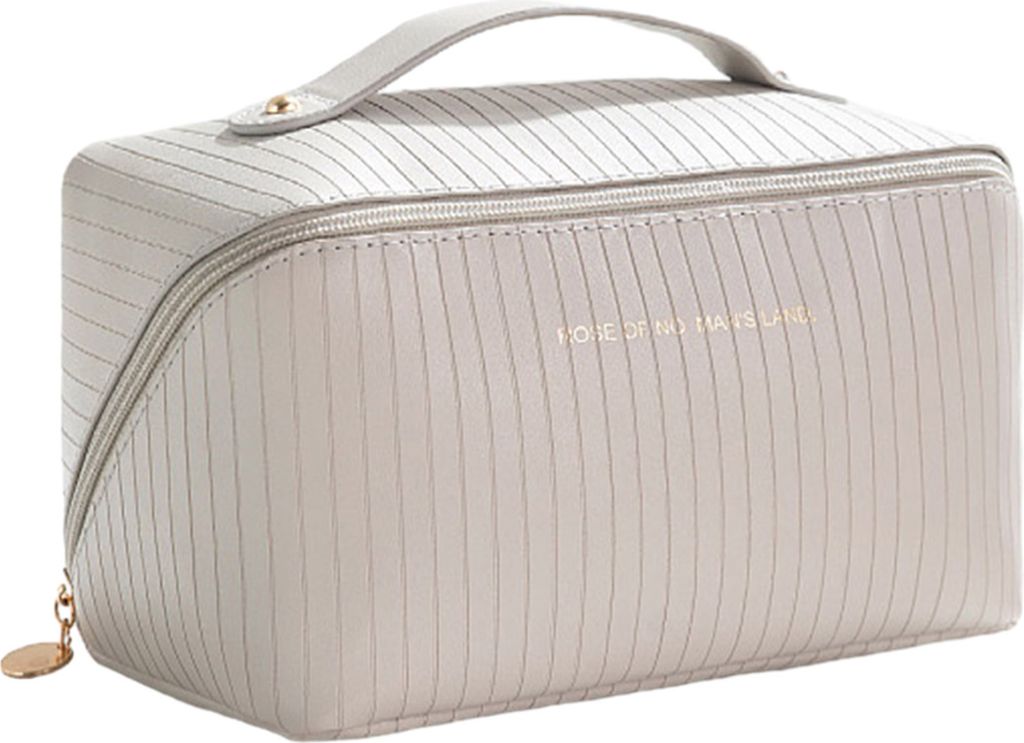 Reise-Kulturtasche, wasserdicht, Kunstleder, große Kapazität, mehrere Fächer mit Griff, Kosmetiktasche