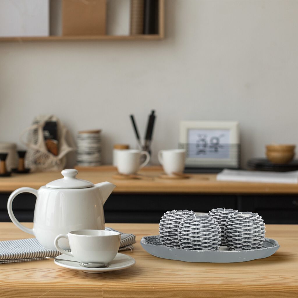 Relaxdays Kerzen Deko, Set mit Dekotablett, 4 Produktbild 