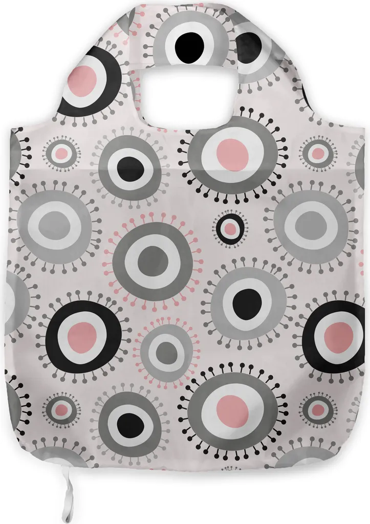 ABAKUHAUS Borsa geometrica in tessuto, circlular Doodles, Pratiche borse per lo shopping di tutti i giorni, Grigio Rosa pallido Bianco
