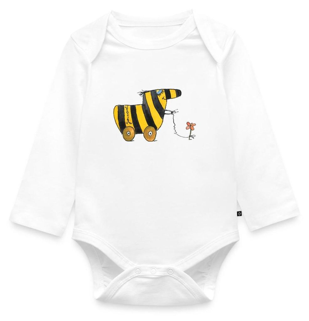 Spreadshirt Janosch Große Tigerente Mit Blume Tages Baby Body Langarm, 68 (3-6 M.), Weiß