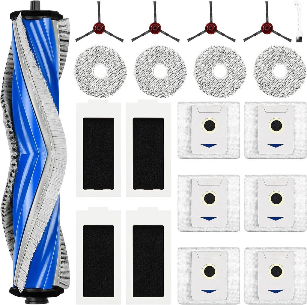 20 Stück Zubehörset für Ecovacs Deebot T30 Omni / T30 Pro Omni Saugroboter, 6 Staubbeutel 4 Mopp Wischtücher 4 Seitenbürsten 4 Filter 1 Rollb...