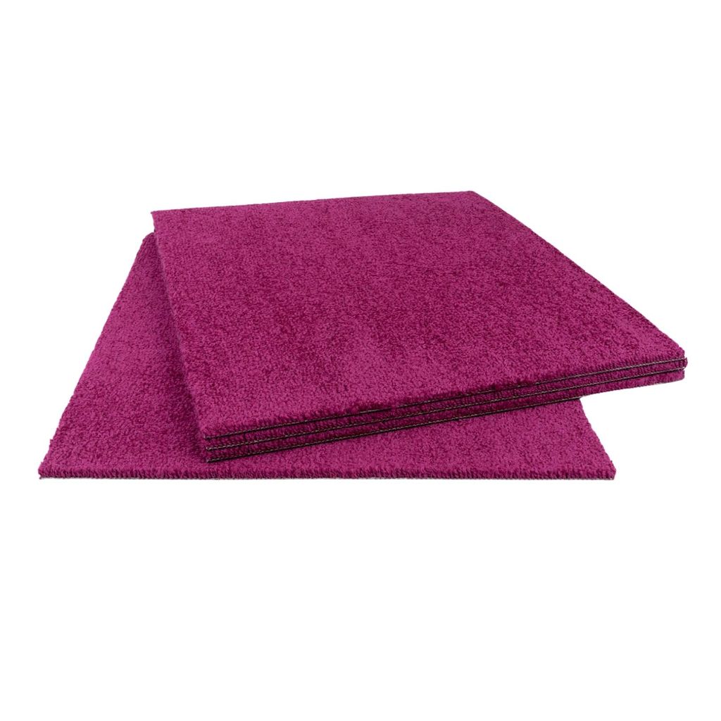 Velours Teppichfliesen weich Velour Teppichboden als Fliesen Violett 50x50 cm Schatex Teppichbodenfliesen in Lila für Schlafzimmer und Esszimmer