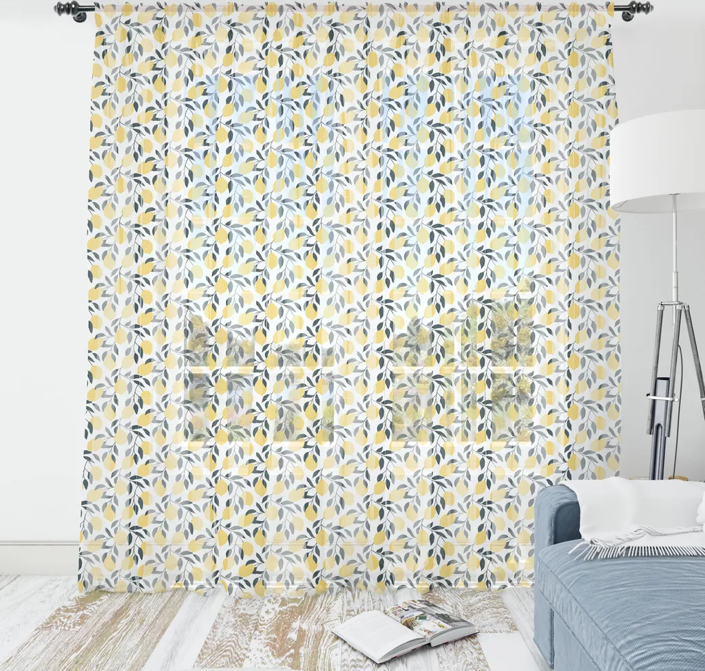 Telo Arredo Parete Limoni 240x274 ABAKUHAUS - Satin Blu e Senape