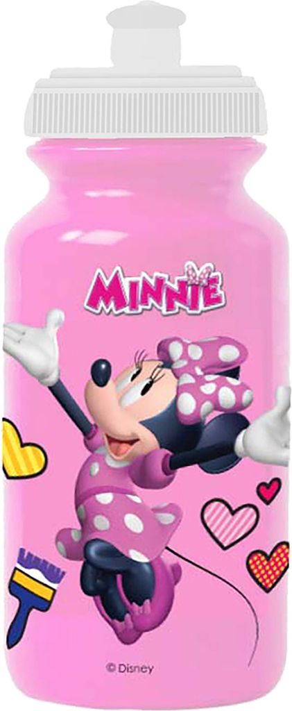 Tataway Disney Minnie Mouse Wasserflasche aus rosa Kunststoff für Mädchen, 380 ml, mit Tropfschutz und Anti-Rutsch-Band