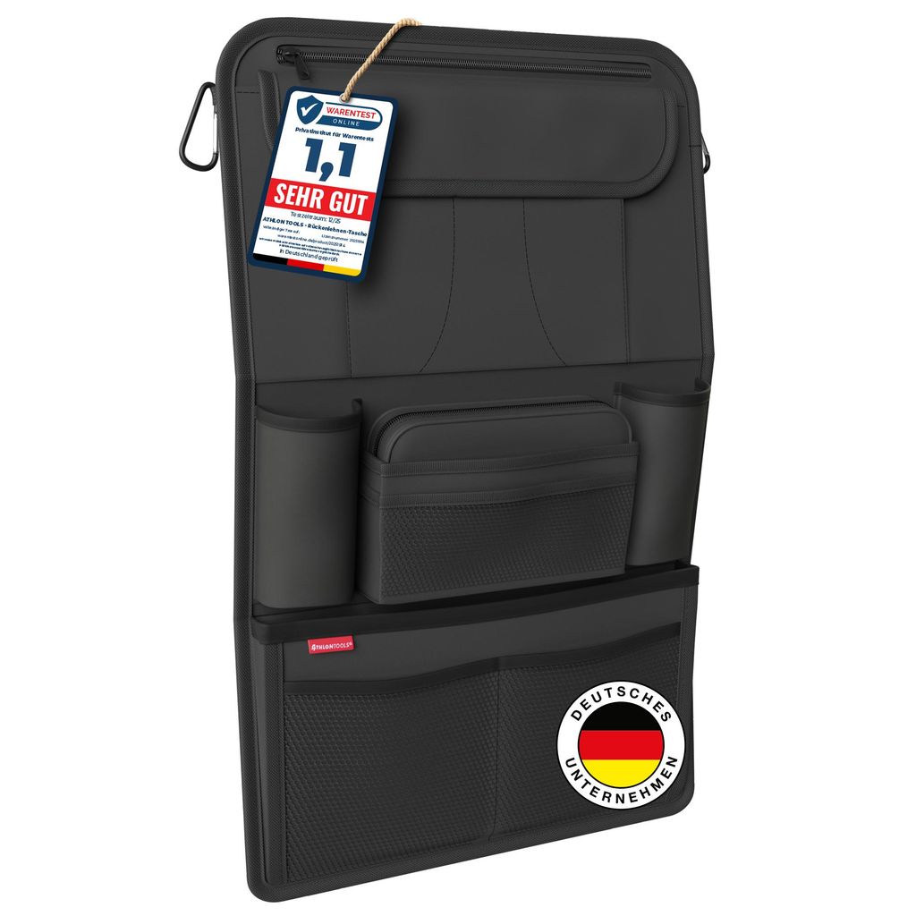 ATHLON TOOLS Der stabilste Autositz-Organizer - mit verstärkter Rückwand - lebensmittelecht - mit integriertem