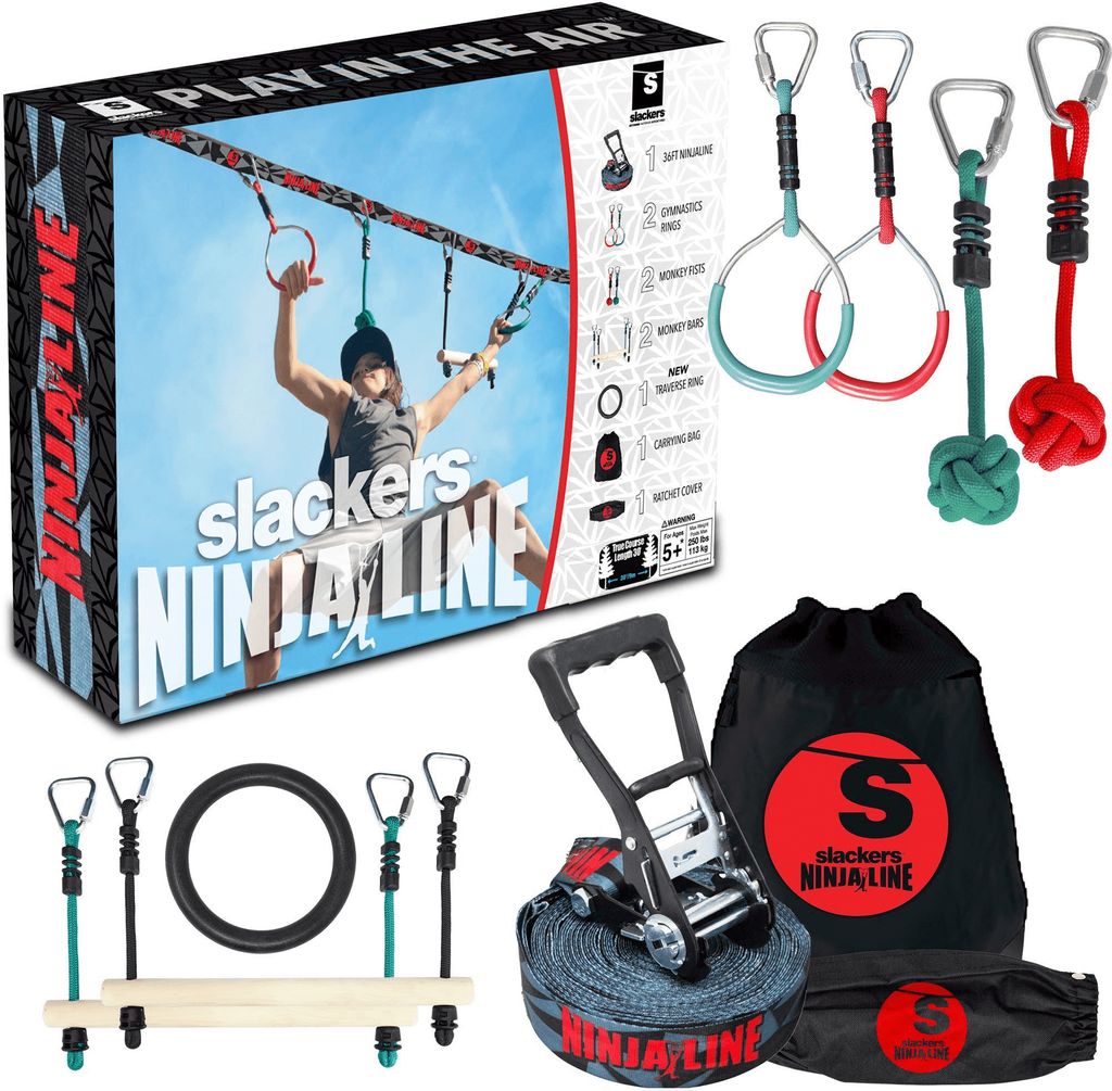 A product box and accessories for a Slackers Ninja Line.