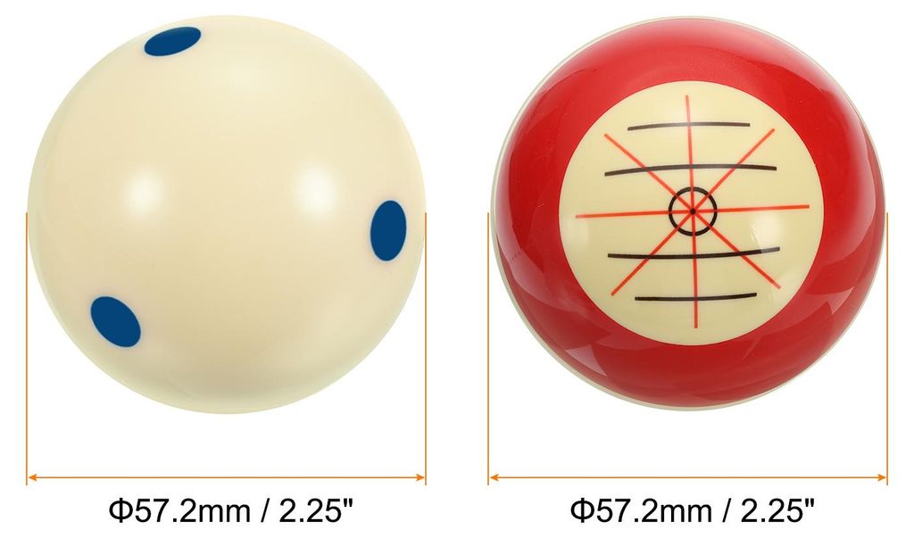 2-1/4" Pool Billiard Cue Ball Set, 2Pcs Pro Cup Cue Ball Practice Training Pool Ball with Dots and Standard Lines for Billiard Table Accessories Games