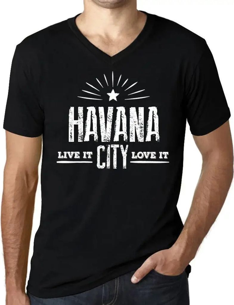 Herren Grafik T-Shirt V-Ausschnitt Live It Love It Havana Öko-Verantwortlich Vintage Jahrgang Kurzarm Lustige Druck Geburtstag Geschenk Mann