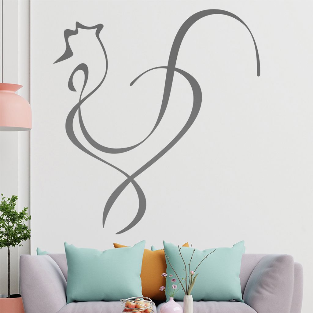 Hahn Linien Wandtattoo in 6 Größen - Wandaufkleber Wall Sticker - Dekoration, Küche, Wohnzimmer, Schlafzimmer, Badezimmer
