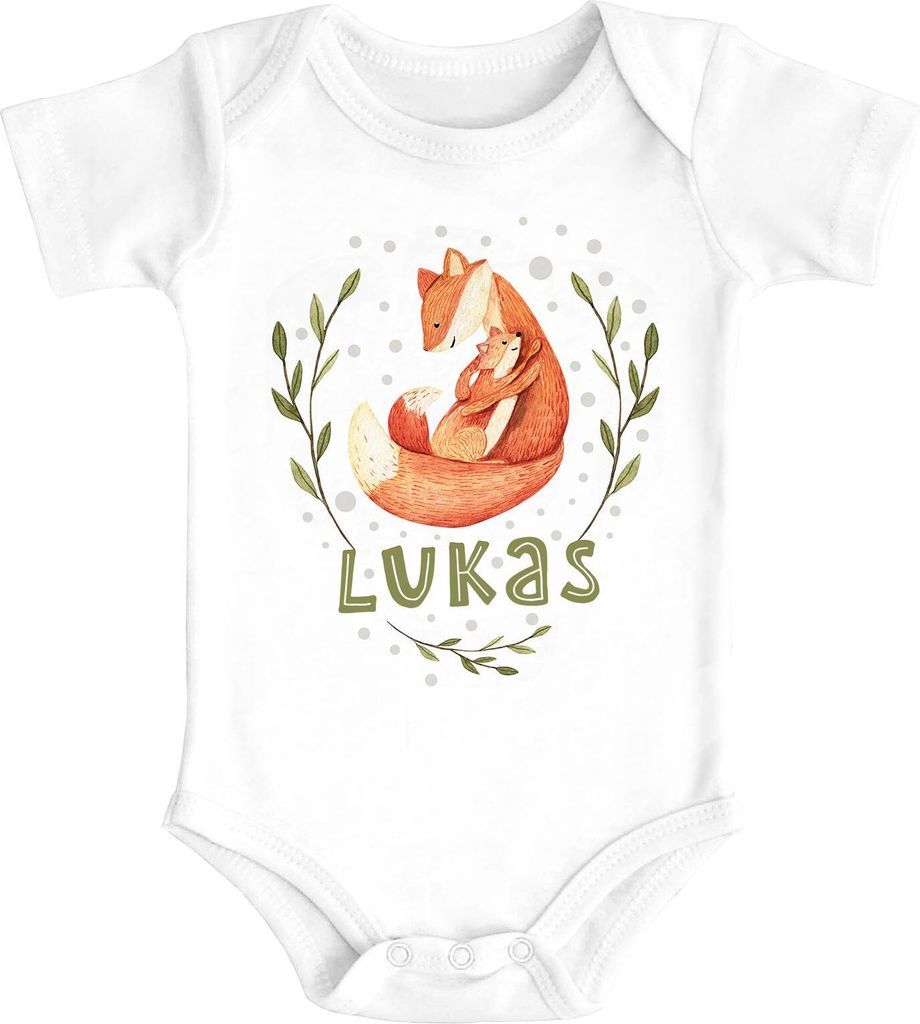 Baby Body mit Namen bedrucken lassen personalisiert Fuchsmama mit Kind kurzarm Baumwolle SpecialMe weiß 12-18 Monate