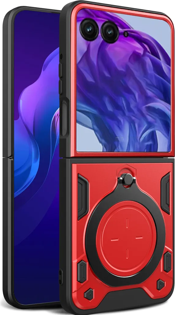 Custodia per Motorola Razr 50 Ultra a doppio strato con supporto ad anello Rosso