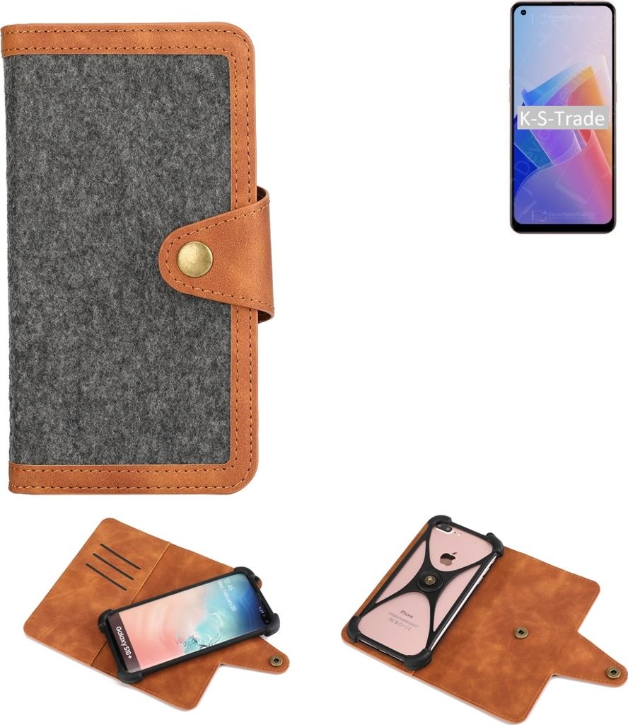K-S-Trade Schutzhülle Handyhülle kompatibel mit Oppo A96 5G Filz Hülle Kunst-Leder dunkelgrau braun (1x)