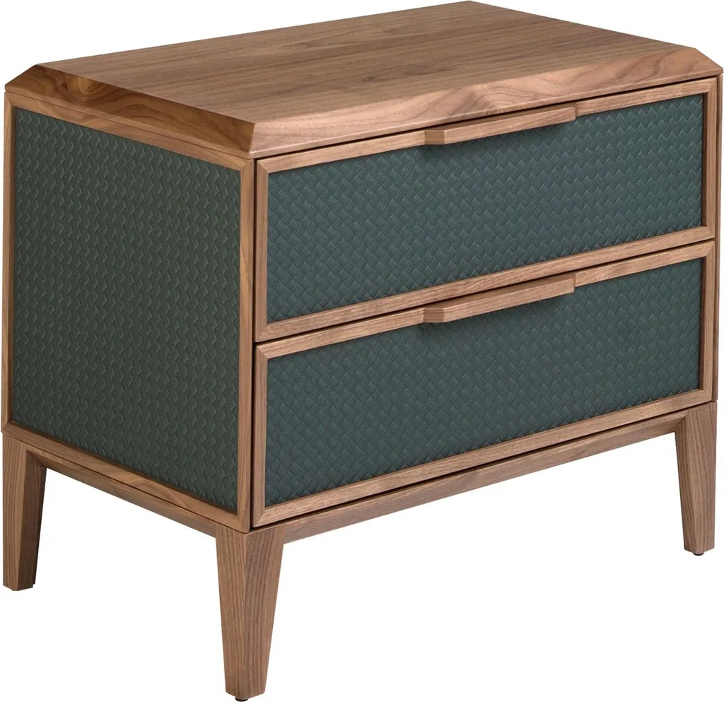Petite table de nuit pour chambre moderne en noyer et PVC vert foncé