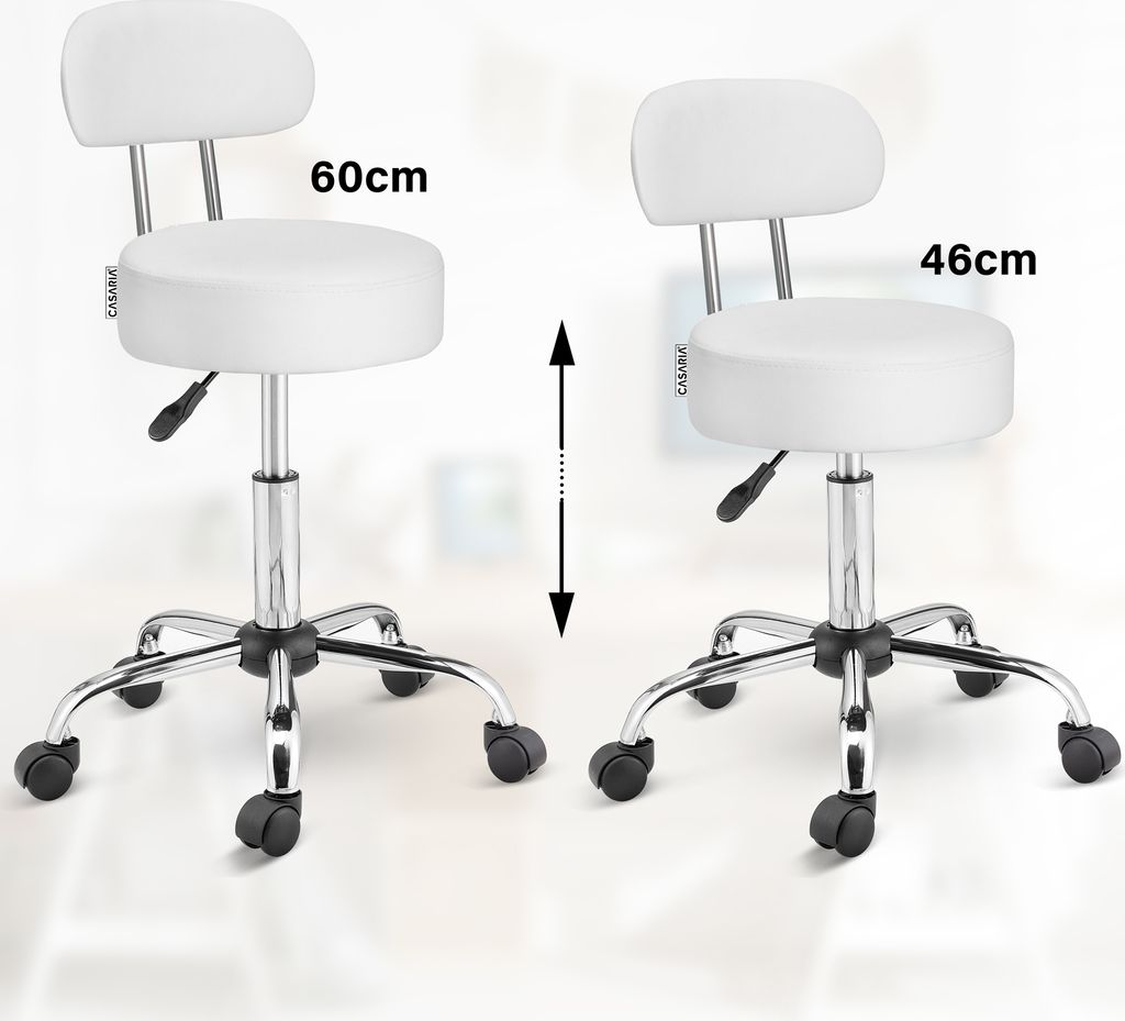 Taburetka na kolieskach s operadlom ROLAND, Ø35cm, biela Obrázok produktu 3