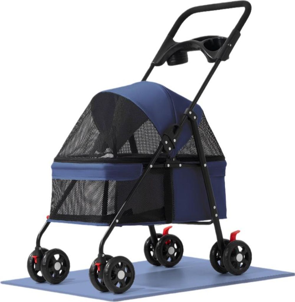 Zimilo Leichter faltbarer Haustierwagen für Hunde & Katzen, Outdoor Buggy, Transportwagen, Metall, ideal für Reisen, Blau