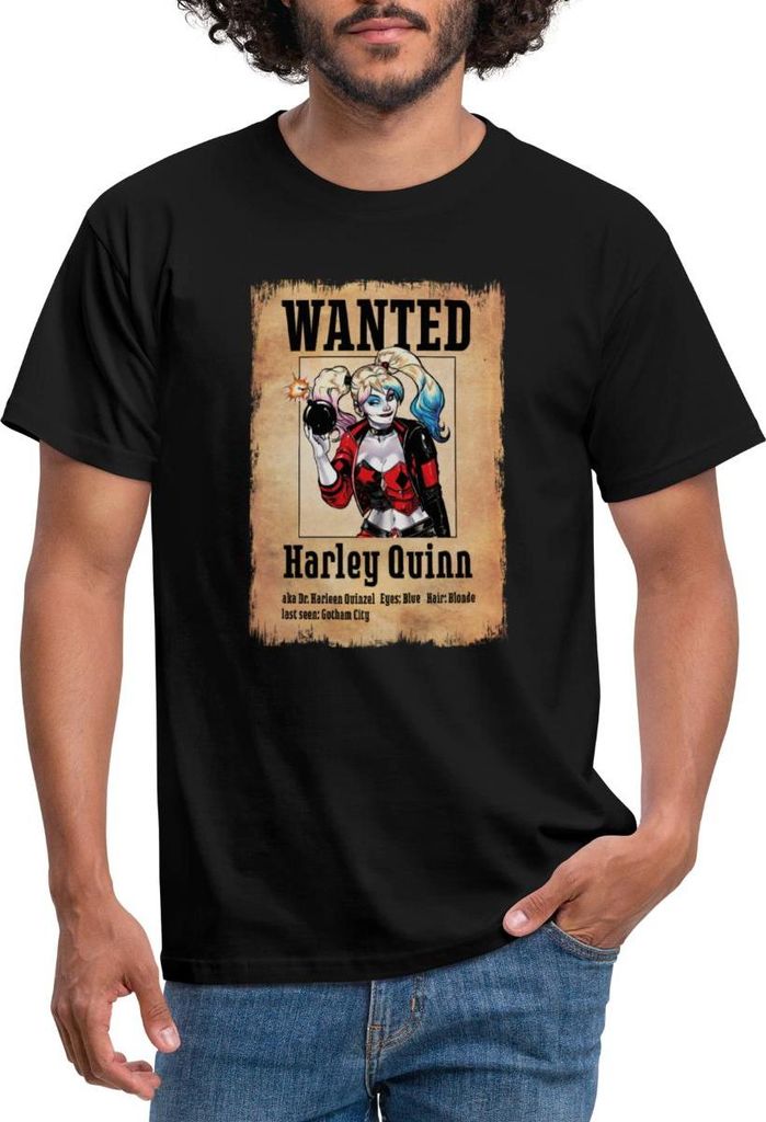 Spreadshirt Harley Quinn Wanted Männer T-Shirt, L, Schwarz