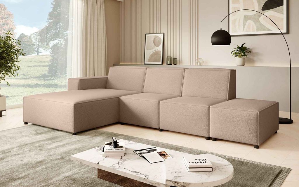 Ecksofa mit Hocker PEDRO L, breite Ottomane, L-Form, 295 cm, Eckseite: Links, Bronze (Raven38)