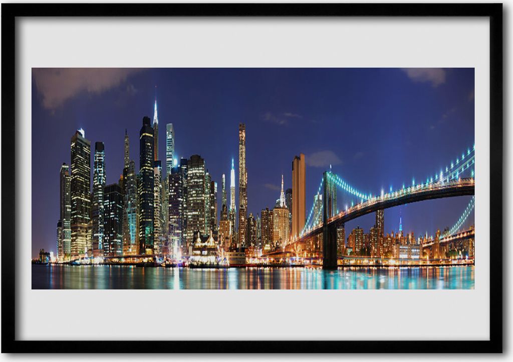 Bild 70x50 MDF-Rahmen Wandkunst Bridge City Architektur