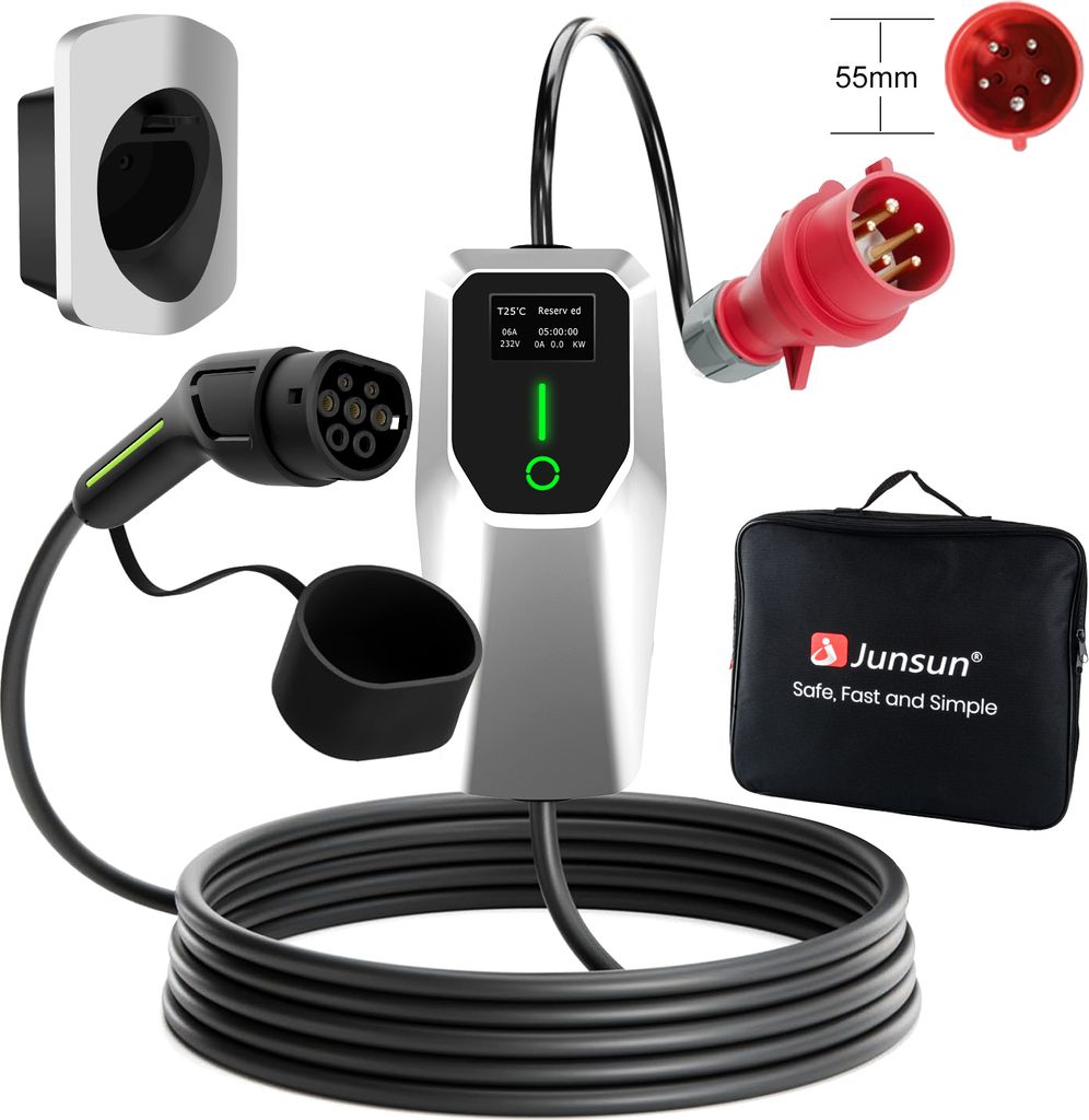 JUNSUN typ 2 nabíjecí kabel CEE16A zástrčka 11kW [3-fázový, Obrázek produktu 