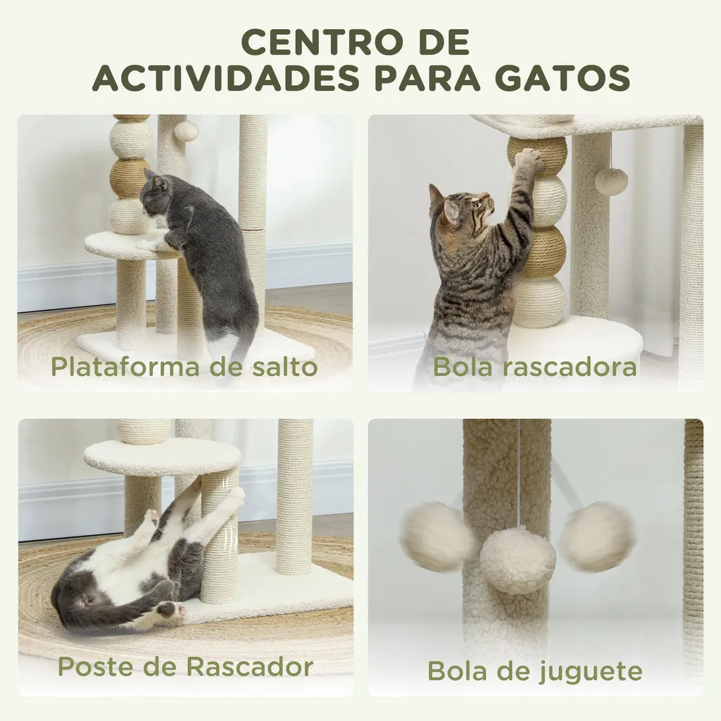 Arbre à chat interactif avec niche douillette et poteaux à griffer - 5