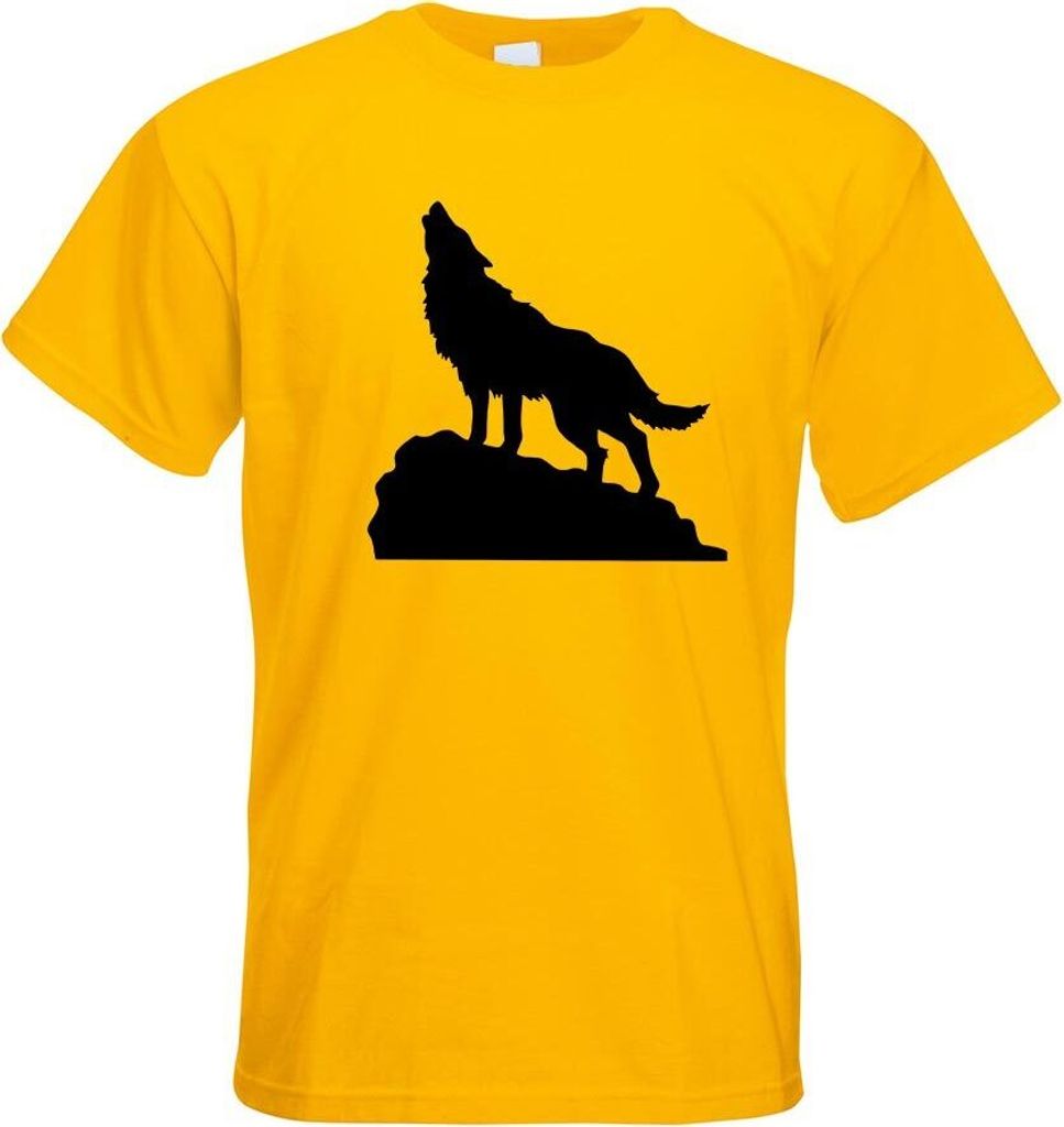 Kiwistar - T-Shirt - gelb - Heulender Wolf auf Fels Motiv Bedruckt Funshirt Design Print - mit Motiv Bedruckt - Funshirt Design - Sport - Freizeit ...