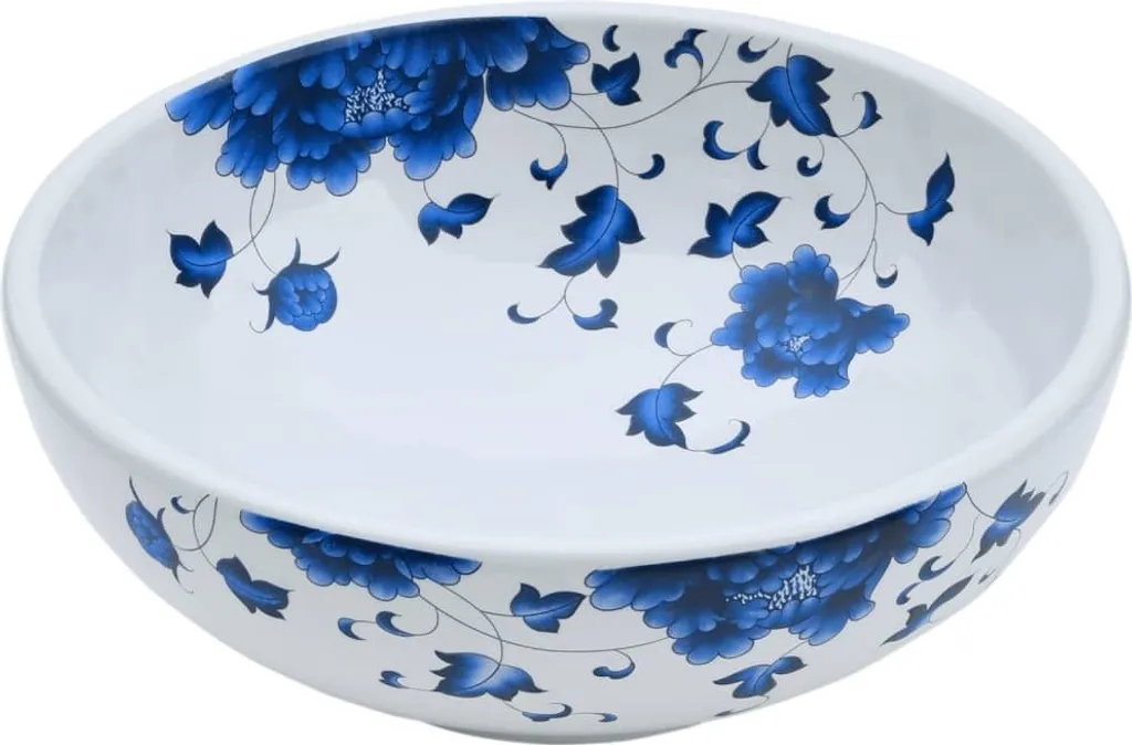 Lavandino Bagno Appoggio Bianco e Blu 41cm Ceramica | Arredo Moderno - 3