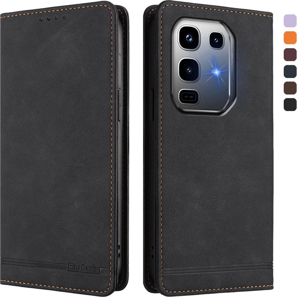 Hülle für Infinix Note 50 Pro+ 5G, Retro Kunstleder Ständer Klapphülle mit Kartenfächer und Magnetische Schwarz