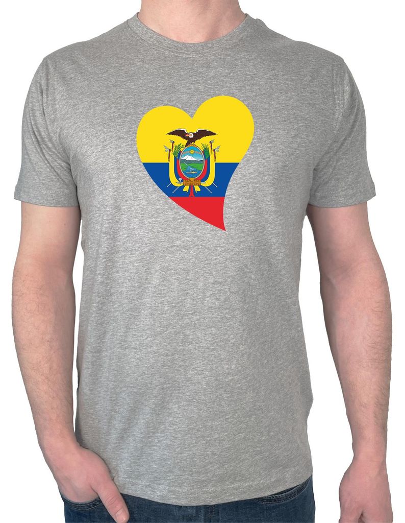 Huuraa Herren T-Shirt Ecuador Flagge Herz S Sport Grey Bio Baumwolle Fairtrade Herrenshirt Geschenkidee
