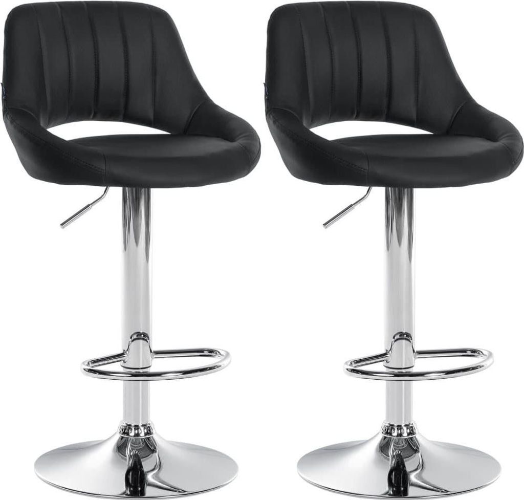Set mit 2 verstellbaren Barhockern – Kunstledersitze – 360° drehbar | Farbe: Schwarz | Material Basis: Metall in Chromoptik